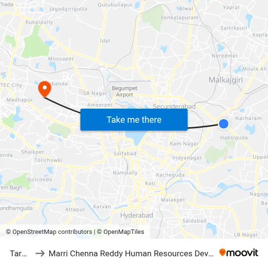 Tarnaka to Marri Chenna Reddy Human Resources Development Institute map