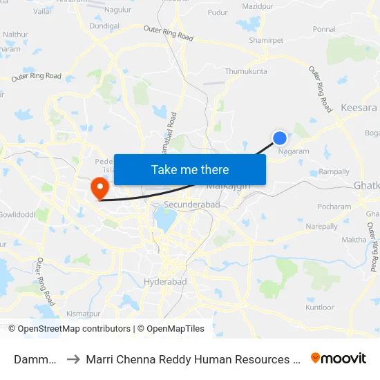 Dammaiguda to Marri Chenna Reddy Human Resources Development Institute map