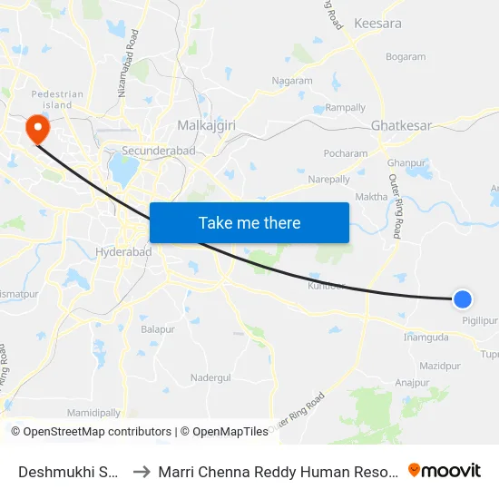 Deshmukhi Saint M.College to Marri Chenna Reddy Human Resources Development Institute map