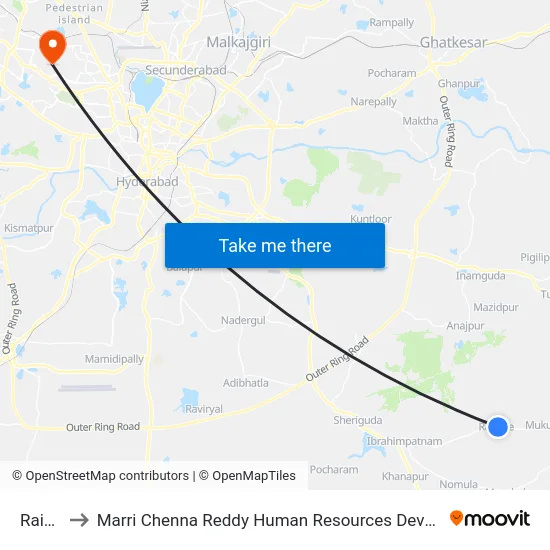 Raipole to Marri Chenna Reddy Human Resources Development Institute map