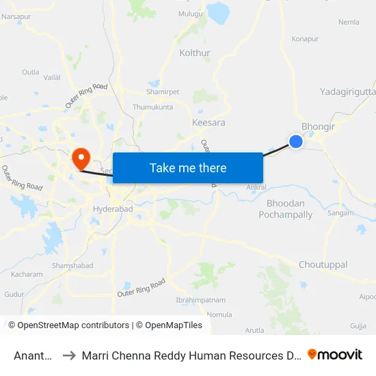 Anantharam to Marri Chenna Reddy Human Resources Development Institute map