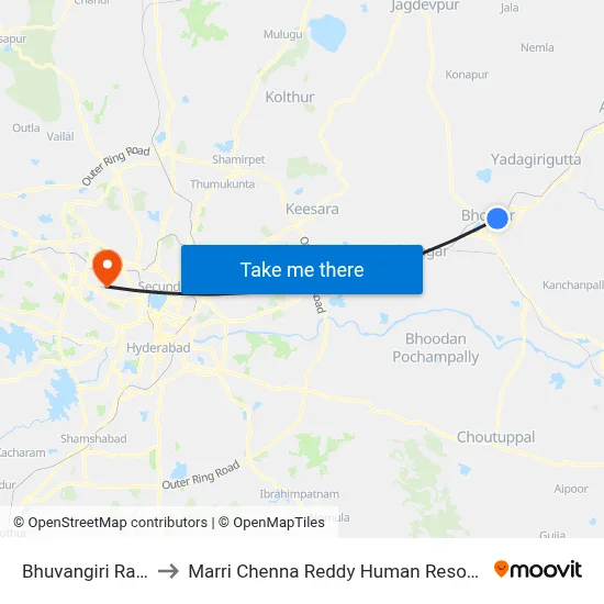 Bhuvangiri Railway Station to Marri Chenna Reddy Human Resources Development Institute map