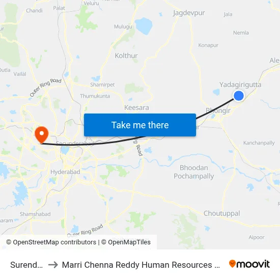 Surendrapuri to Marri Chenna Reddy Human Resources Development Institute map