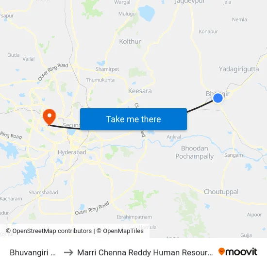 Bhuvangiri Bus Station to Marri Chenna Reddy Human Resources Development Institute map