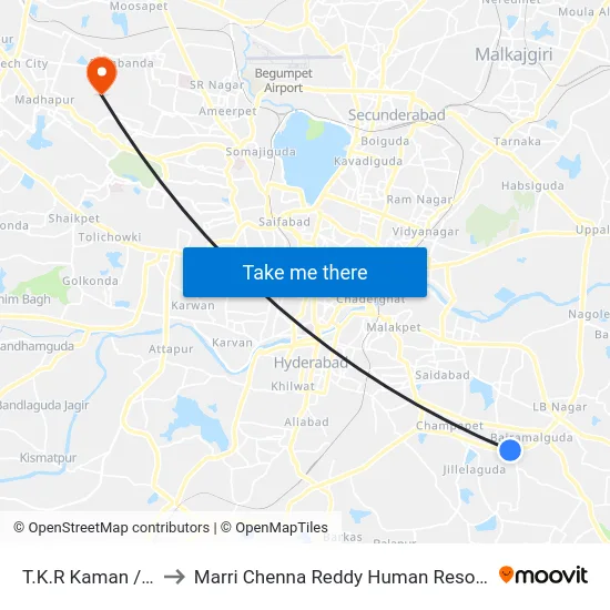 T.K.R Kaman / Shakti Nagar to Marri Chenna Reddy Human Resources Development Institute map