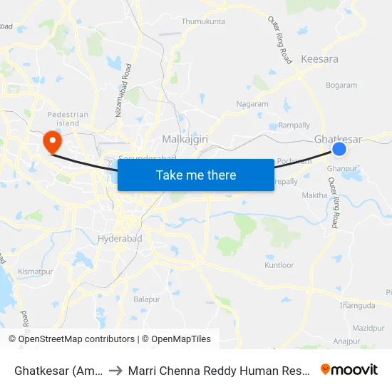 Ghatkesar (Ambedkar Nagar) to Marri Chenna Reddy Human Resources Development Institute map