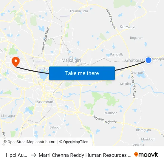 Hpcl Aushapur to Marri Chenna Reddy Human Resources Development Institute map