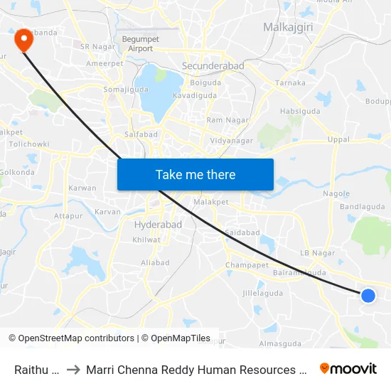 Raithu Bazar to Marri Chenna Reddy Human Resources Development Institute map