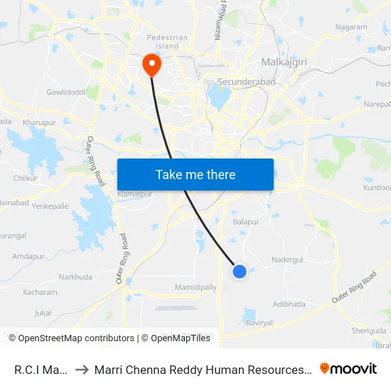 R.C.I Main Gate to Marri Chenna Reddy Human Resources Development Institute map