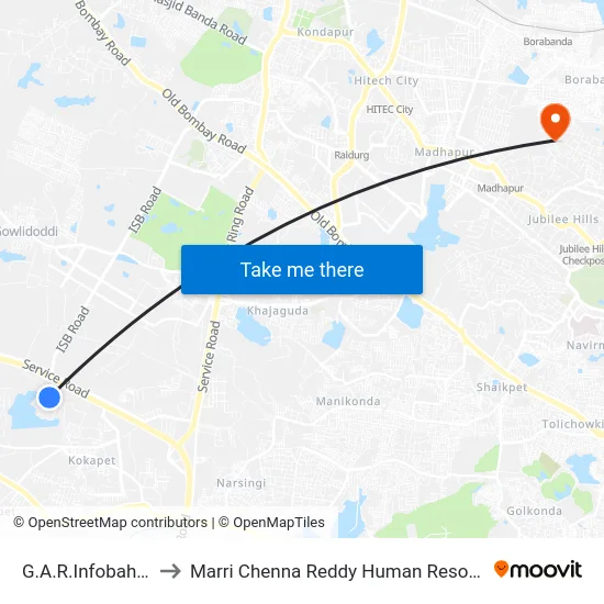 G.A.R.Infobahn Tower Gate to Marri Chenna Reddy Human Resources Development Institute map