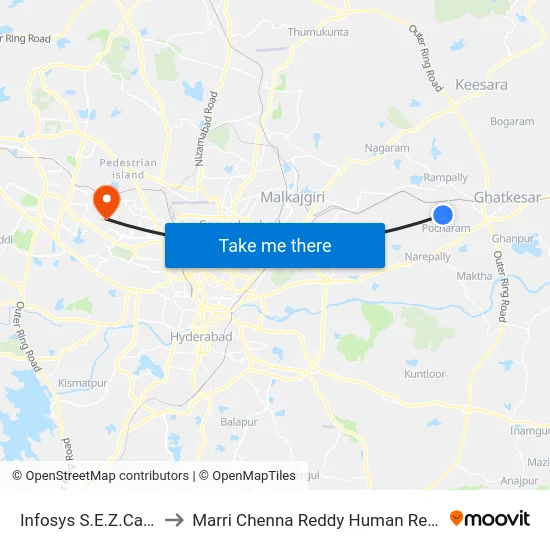 Infosys S.E.Z.Campus (Malkajgiri) to Marri Chenna Reddy Human Resources Development Institute map