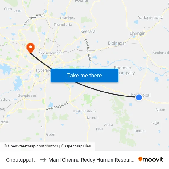Choutuppal Bus Stand to Marri Chenna Reddy Human Resources Development Institute map