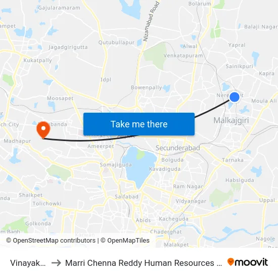 Vinayak Nagar to Marri Chenna Reddy Human Resources Development Institute map