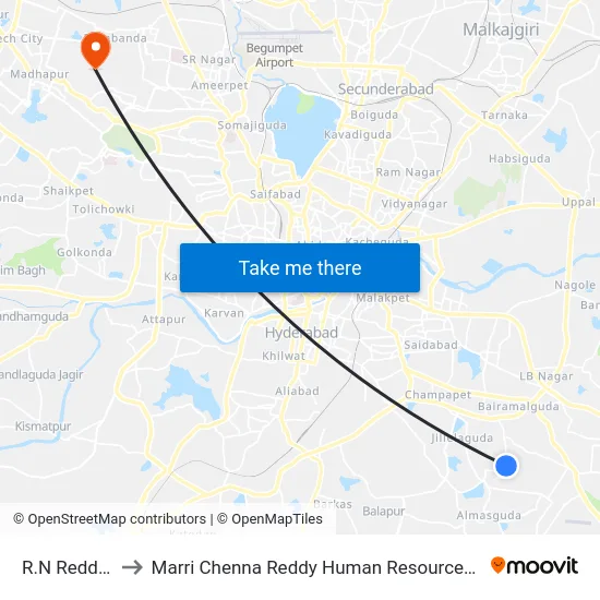 R.N Reddy Nagar to Marri Chenna Reddy Human Resources Development Institute map