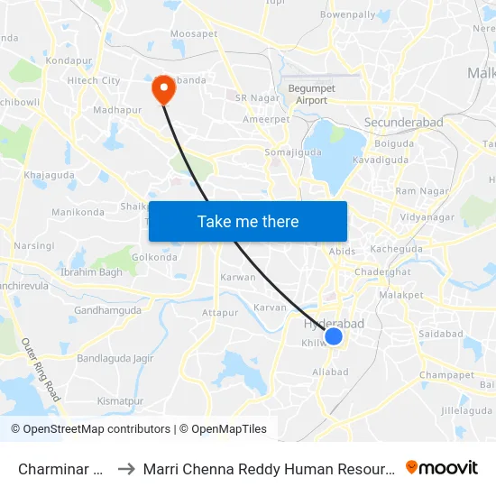 Charminar Bus Station to Marri Chenna Reddy Human Resources Development Institute map