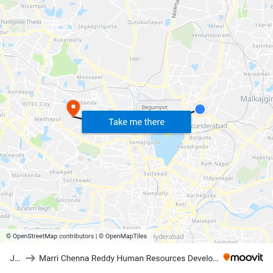 JBS to Marri Chenna Reddy Human Resources Development Institute map
