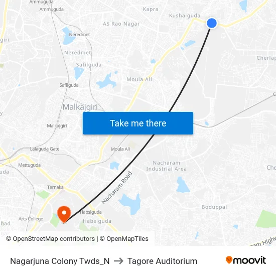 Nagarjuna Colony Twds_N to Tagore Auditorium map