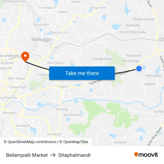 Bellampalli Market to सीताफलमंडी map
