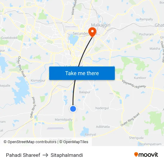 पहाड़ी शरीफ to सीताफलमंडी map
