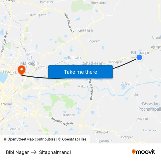 Bibi Nagar to सीताफलमंडी map
