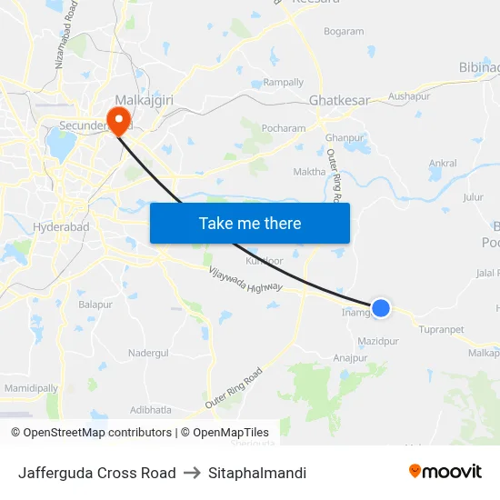 Jafferguda Cross Road to सीताफलमंडी map