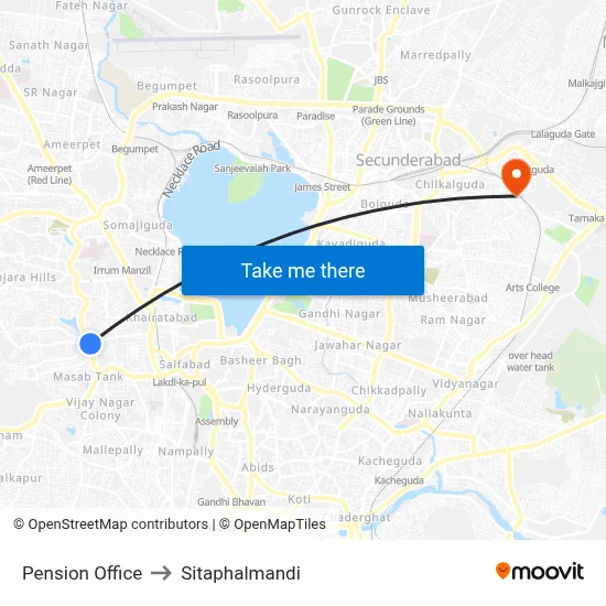 पेंशन कार्यालय to सीताफलमंडी map