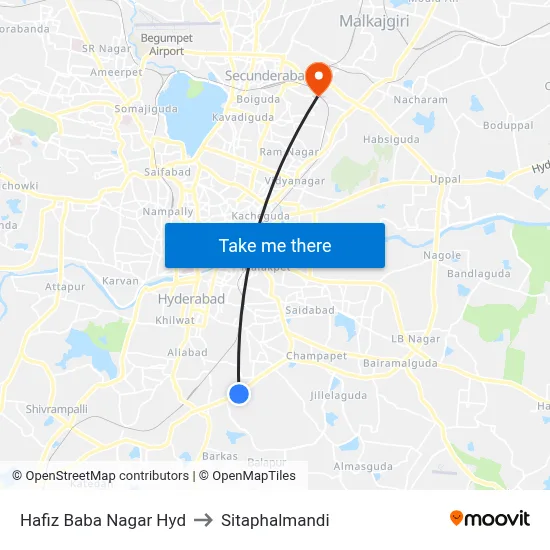 Hafiz Baba Nagar Hyd to सीताफलमंडी map