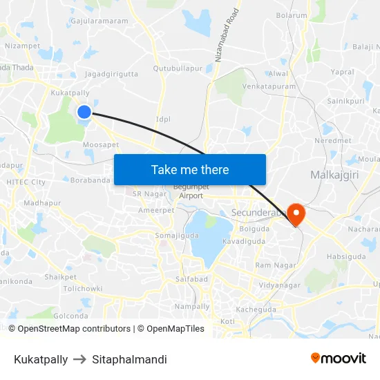 कुकटपल्ली to सीताफलमंडी map