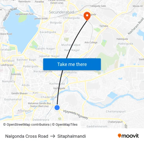 Nalgonda Cross Road to सीताफलमंडी map