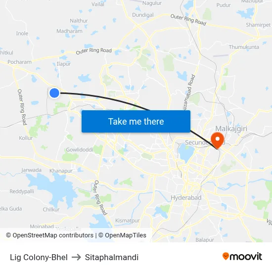 Lig Colony-Bhel to Sitaphalmandi map