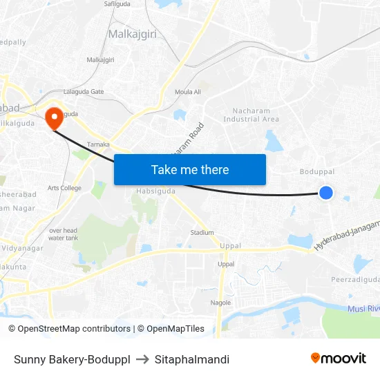 Sunny Bakery-Boduppl to Sitaphalmandi map