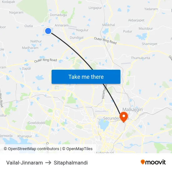 Vailal-Jinnaram to Sitaphalmandi map
