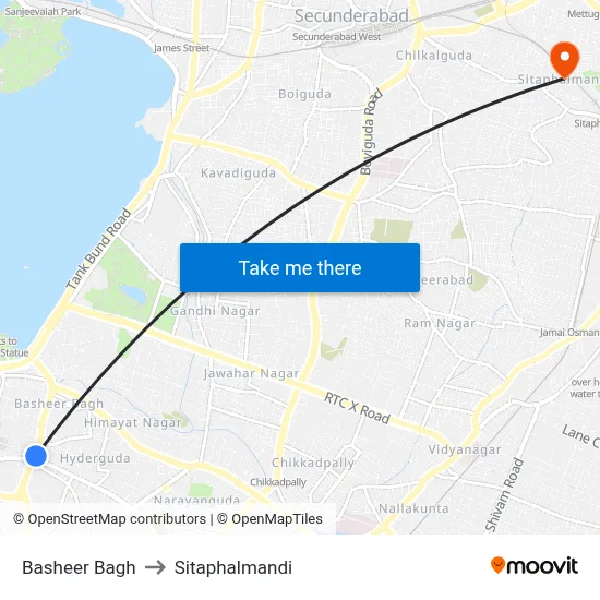 Basheer Bagh to Sitaphalmandi map