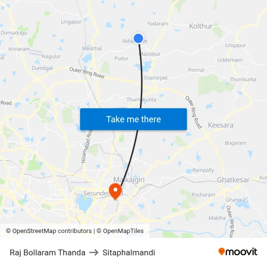 Raj Bollaram Thanda to Sitaphalmandi map