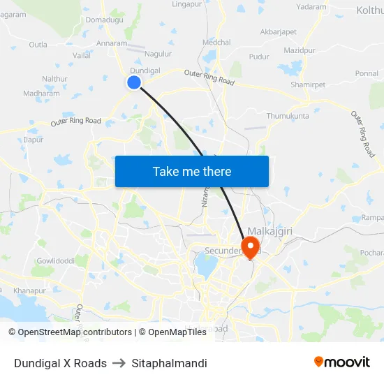 Dundigal X Roads to Sitaphalmandi map