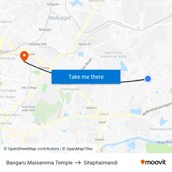 Bangaru Maisamma Temple to Sitaphalmandi map