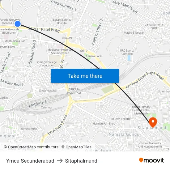 Ymca Secunderabad to Sitaphalmandi map