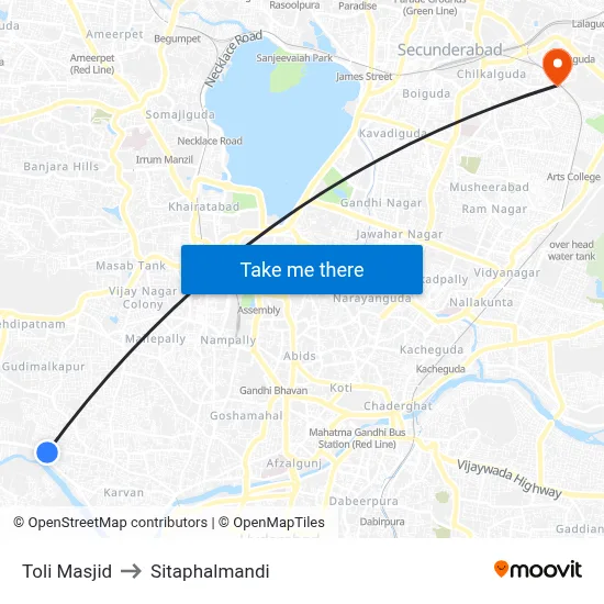 Toli Masjid to Sitaphalmandi map