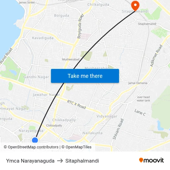 Ymca Narayanaguda to Sitaphalmandi map
