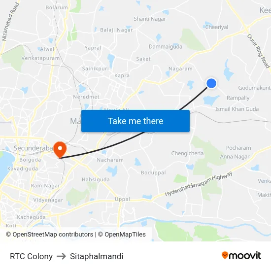 RTC Colony to Sitaphalmandi map
