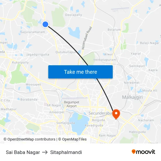 Sai Baba Nagar to Sitaphalmandi map