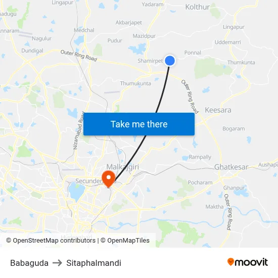 Babaguda to Sitaphalmandi map