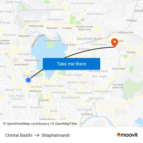 Chintal Basthi to Sitaphalmandi map