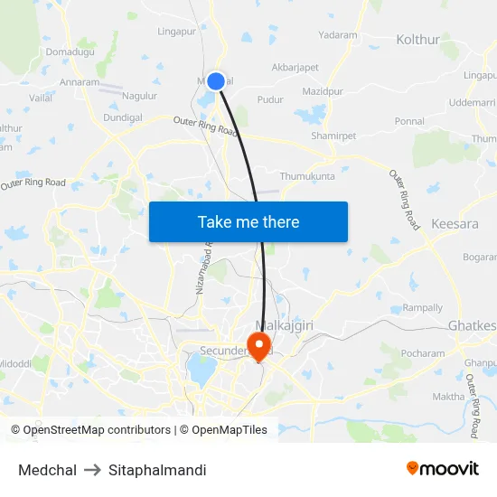 Medchal to Sitaphalmandi map
