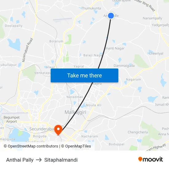 Anthai Pally to Sitaphalmandi map