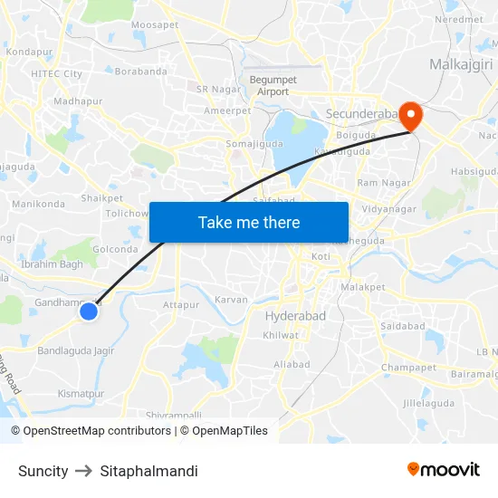 Suncity to Sitaphalmandi map