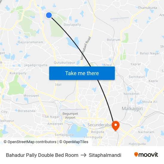 Bahadur Pally Double Bed Room to Sitaphalmandi map