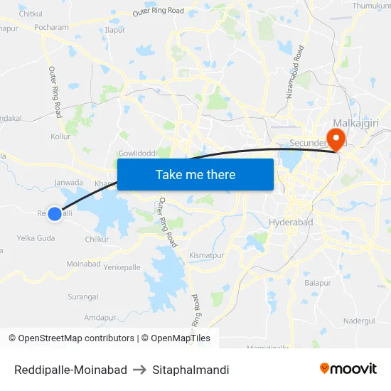 Reddipalle-Moinabad to Sitaphalmandi map