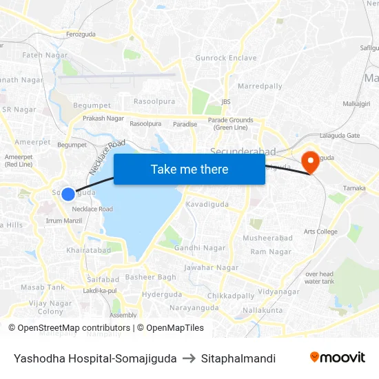 Yashodha Hospital-Somajiguda to Sitaphalmandi map