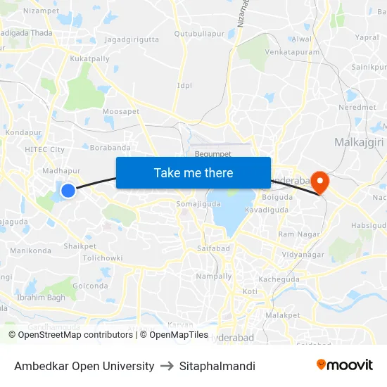 Ambedkar Open University to Sitaphalmandi map